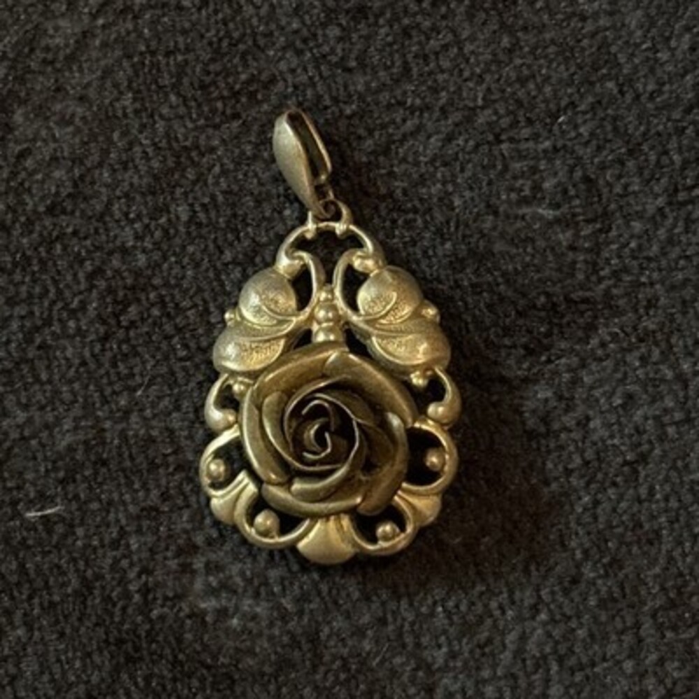 Vintage 3d Metal Rose Pendant - Unstamped